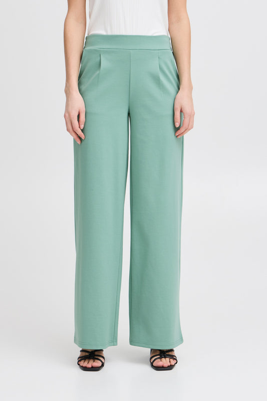 Broek Groen-Long Wide Pantalon
