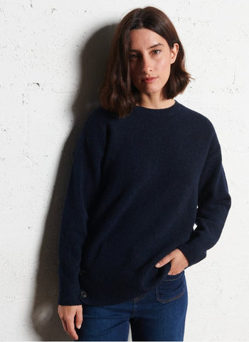 Trui Blauw-Lambswool Sweater With Buttons