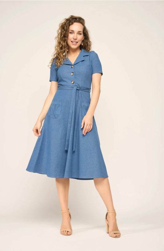 Jurk Jeans Revers Dress Midi Light Denim (Fairtrade)