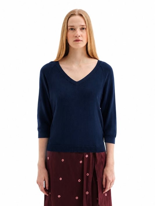Trui Blauw-Double V-Neck Sweater