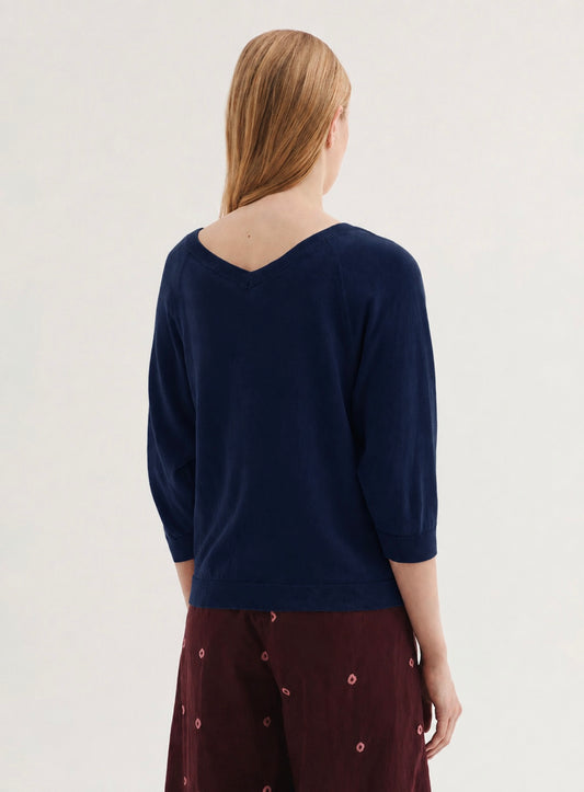 Trui Blauw-Double V-Neck Sweater