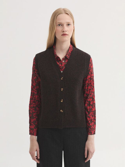 Vest Bruin-Buttoned V Cardigan