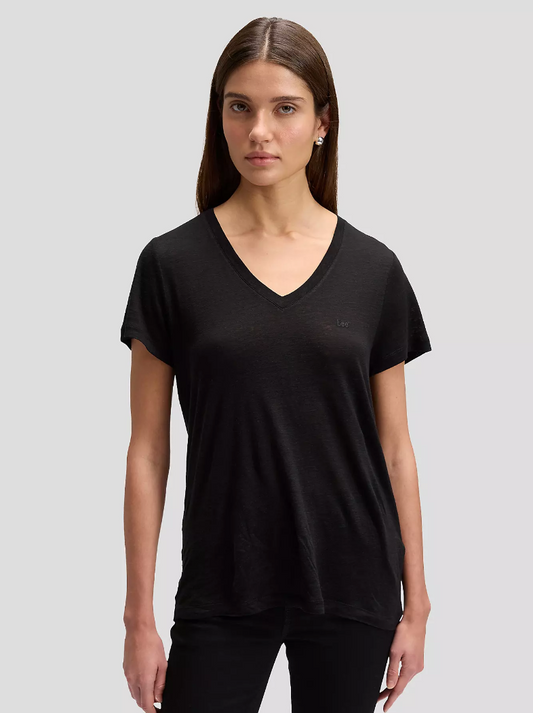T-Shirt Zwart-V Neck Tee