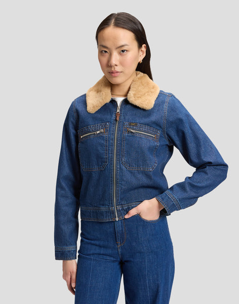 Jas Jeans-Zip Front Denim Jacket