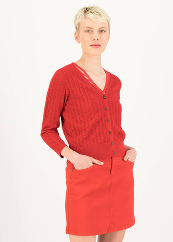 Vest Rood-Sweet Petite Red Pigtail Cardigan(Gots Organic)